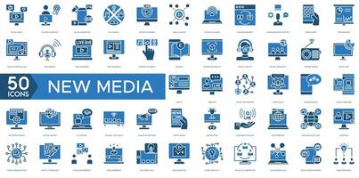 nuevo medios de comunicación icono. social medios de comunicación, contenido creación, digital marketing, multimedia, en línea transmisión, viral contenido, digital influencia, web compromiso, usuario generado, móvil aplicaciones vector