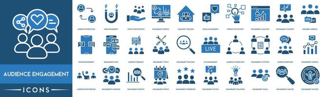 Audience Engagement icon. Audience Interaction, User, Crowd Participation, Engagement Metrics, Community Building, Social Engagement, Interactive Content and Engagement Analytics vector