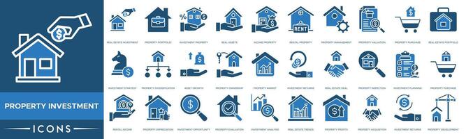 Property Investment icon. Real Estate Investment, Portfolio, Investment Property, Real Assets, Income, Rental Property, Property Management, Valuation, Purchase, Real Estate vector
