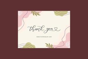 Aesthetic Thank You Card Template With Leaves vector