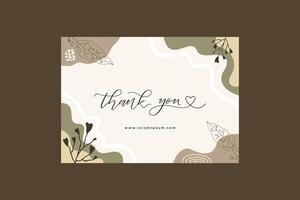 Aesthetic Thank You Card Template With Leaves vector