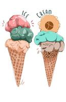 Two red and green ice cream cones vector