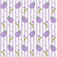 cute hand drawn eggplant and flower seamless pattern design background vector