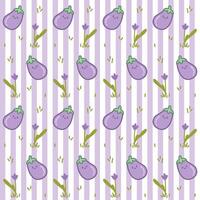 cute hand drawn eggplant and flower seamless pattern design background vector