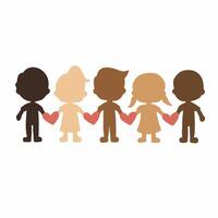 Group of Multicultural Children Holding Hands Symbol on White Background. Unity in Diversity No Racism Icon Concept Design. Flat Illustration. vector