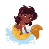 linda dibujos animados pequeño sirena. ilustración en plano estilo. gráfico diseño para niños, fondos de pantalla, carteles, saludo tarjetas, huellas dactilares. mágico criatura. vector