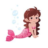 Cute cartoon little mermaid with bubbles. illustration in flat style. Graphic design for children, wallpapers, posters, greeting cards, prints. Magical creature. Sea and ocean life. vector