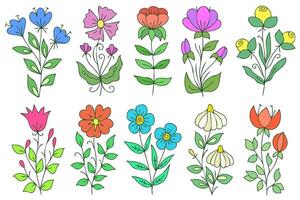 Colorful flowers set. Various cute colorful flowers. vector