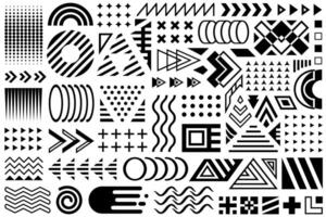 Set of Memphis design elements in black color, Memphis geometric simple isolated graphic elements collection for your design projects. isolated triangles, waves, dots, squares on white background. vector