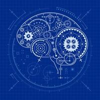 concept of machine learning, graphic of deep learning diagram of AI brain presented in blueprint vector
