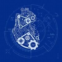 concept of artificial intelligence advancement, graphic of robot heart blueprint vector