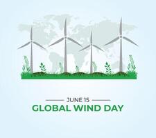Global Wind Day. 15 June. Template for background with banner, poster and card. flat illustration. Flat Design. vector
