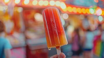 Enjoying a sweet orange popsicle at the colorful carnival photo