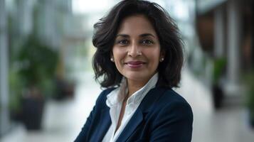 Professional South Asian Businesswoman in Modern Office Setting - Corporate Headshot for Business, Marketing, and Executive Branding photo