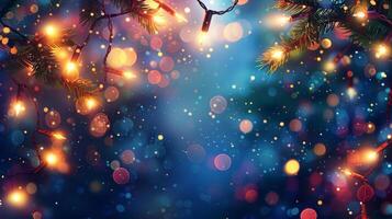 un atmosférico fenómeno, un Navidad árbol con numeroso brillante luces foto
