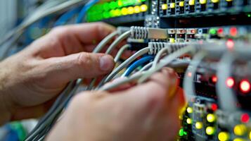 a person is working on a server in a data center photo