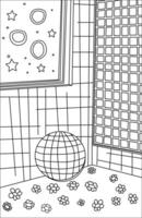 moderno habitación con disco pelota colorante página ilustración vector