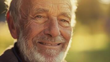 Happy elderly man with a beard and wrinkles, smiling for the camera photo