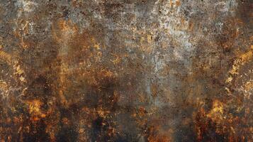 Close up of a rusty metal surface resembling soil in a forest landscape photo