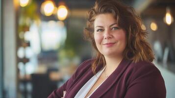 Professional Woman in Business Attire Smiling in Modern Office Environment - Diversity and Confidence in the Workplace photo