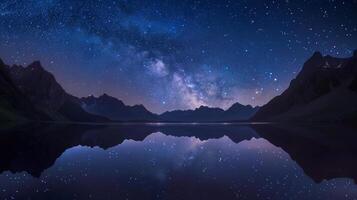 Cosmic Reflections. Milky Way Mirrored in Mountain Lake photo