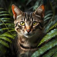 A cat in the rain wet forest photo