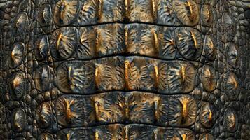 A detailed pattern reminiscent of an automotive tire, on the skin of a crocodile photo