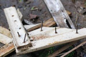 old rusty nails in bamboo photo