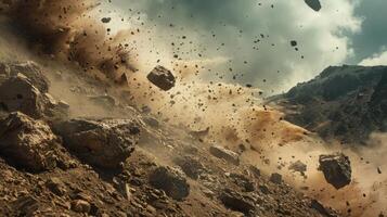 Rocks tumble down the mountain side, shaping the landscape photo