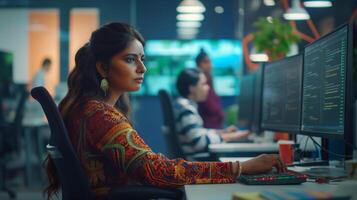 Female Programmer in Modern Office Setting photo