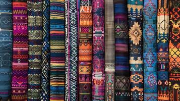 Colorful fabrics arranged in a row showcase creative arts photo