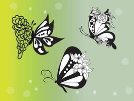 butterfly outline with linear flat details collection vector