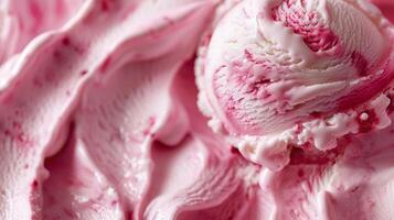 Macro photography of pink and white ice cream scoop resembling flower petals photo