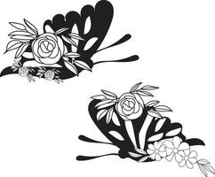 butterfly outline with linear flat details collection vector