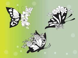 butterfly outline with linear flat details collection vector