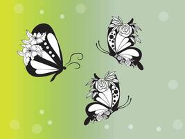 butterfly outline with linear flat details collection vector