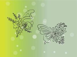 butterfly outline with linear flat details collection vector