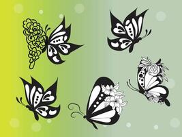 butterfly outline with linear flat details collection vector