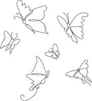 Butterfly outline with drawn details collection vector