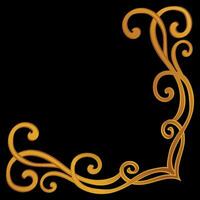 vintage corners, lines, rolled paper gold color on black background golden graphic element vector