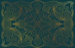 Abstract golden background of floral scrolls, art deco wedding, party theme, geometric ornament, linear style with leaves. Elegant decorative elements in the landscape vector