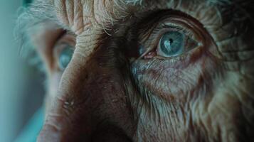 A closeup of an elderly womans blue eyes captured artistically photo