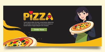 Pizza y rápido comida bandera diseño vector