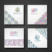 Set Eid Adha Mubarak Greeting design with ornamental colorful detail of floral mosaic islamic art ornament vector