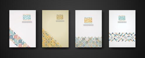 Set islamic cover design template with colorful detail and texture of floral mosaic islamic art ornament. vector