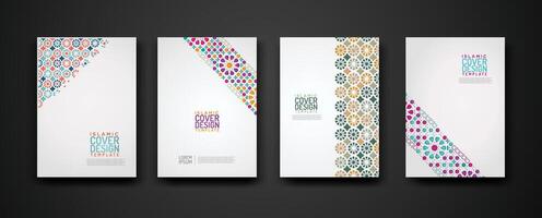 Set islamic cover design template with colorful detail and texture of floral mosaic islamic art ornament. vector