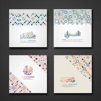 Set Eid Adha Mubarak Greeting design with ornamental colorful detail of floral mosaic islamic art ornament vector