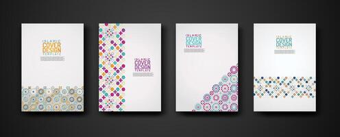 Set islamic cover design template with colorful detail and texture of floral mosaic islamic art ornament. vector