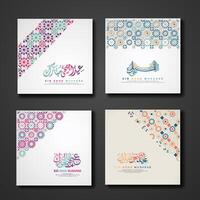 Set Eid Adha Mubarak Greeting design with ornamental colorful detail of floral mosaic islamic art ornament vector