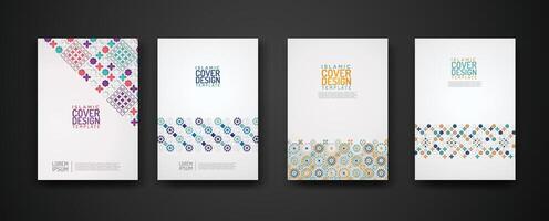 Set islamic cover design template with colorful detail and texture of floral mosaic islamic art ornament. vector